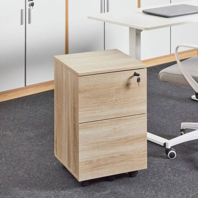 Wyld and Coco Light Brown 2-Drawer Mobile Office Storage Unit with Lock and Castors - image 1