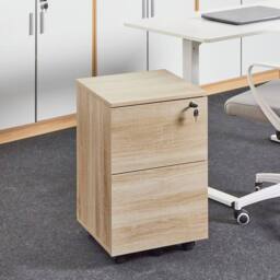Wyld and Coco Light Brown 2-Drawer Mobile Office Storage Unit with Lock and Castors