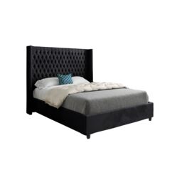 KDMD Volta Straight Winged Upholstered Soft Velvet Black Bed Frame - Size: Small Double - thumbnail 5