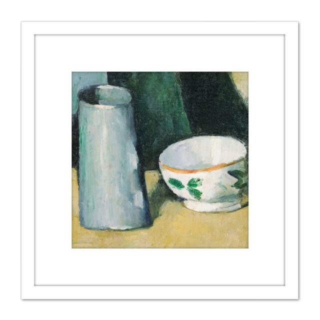 Artery8 Paul Cezanne Bowl & Milk Jug 8X8 Inch Square Wooden Framed Wall Art Print Picture with Mount in White - image 1