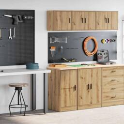Berkfield Home Garage Cabinets 2 pcs Artisan Oak Engineered Wood in Brown - thumbnail 1