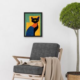 Artery8 Modern Abstract Minimalist Cat Artwork Framed Wall Art Print A4 in Black - thumbnail 2