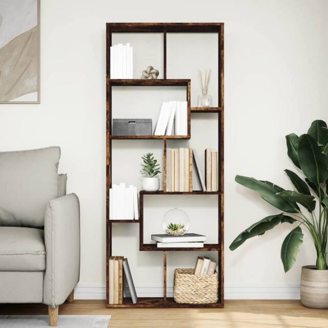 Berkfield Home Room Divider Bookcase Smoked Oak 67x25x161.5 cm Engineered Wood in Brown - image 1