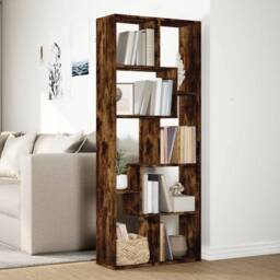 Berkfield Home Room Divider Bookcase Smoked Oak 67x25x161.5 cm Engineered Wood in Brown - thumbnail 4