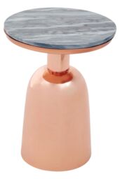 Orsina White Marble Top Gold Base Side Table, Contemporary End Table in Bottleneck Design, Sturdy Iron Base in Black - thumbnail 2