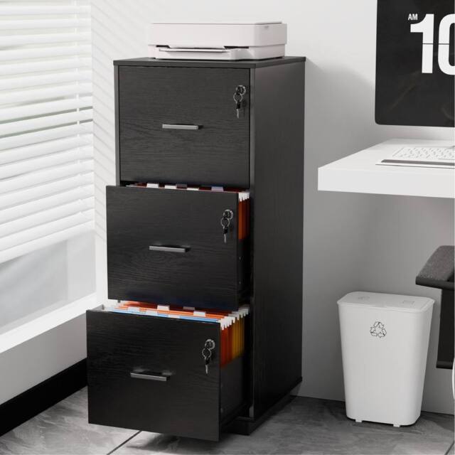 EONLION Black 3 Drawers Lockable File Cabinet - Size: 100 cm - image 1