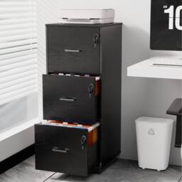 EONLION Black 3 Drawers Lockable File Cabinet - Size: 100 cm - thumbnail 1