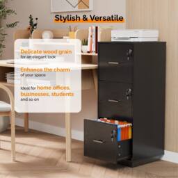 EONLION Black 3 Drawers Lockable File Cabinet - Size: 100 cm - thumbnail 3