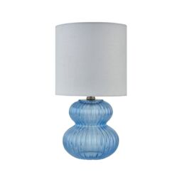 First Choice Lighting Walter - Set of 2 Blue Ribbed Glass 29cm Table Lamps with White Shade - thumbnail 2