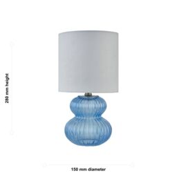 First Choice Lighting Walter - Set of 2 Blue Ribbed Glass 29cm Table Lamps with White Shade - thumbnail 8