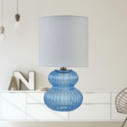 First Choice Lighting Walter - Set of 2 Blue Ribbed Glass 29cm Table Lamps with White Shade - thumbnail 7