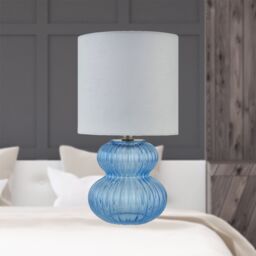 First Choice Lighting Walter - Set of 2 Blue Ribbed Glass 29cm Table Lamps with White Shade - thumbnail 6