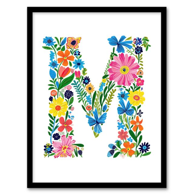 "Artery8 Women's Wall Art Print Letter M in Bright Colourful Flowers Spring Garden Floral Word Art Framed Poster - Size: W12"" x H16""" - image 1
