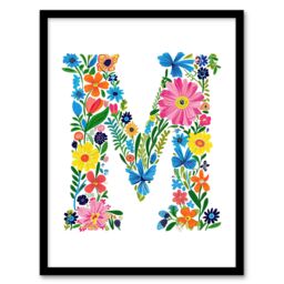 "Artery8 Women's Wall Art Print Letter M in Bright Colourful Flowers Spring Garden Floral Word Art Framed Poster - Size: W12"" x H16""" - thumbnail 1