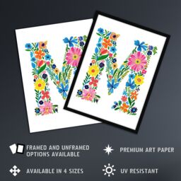 "Artery8 Women's Wall Art Print Letter M in Bright Colourful Flowers Spring Garden Floral Word Art Framed Poster - Size: W12"" x H16""" - thumbnail 2