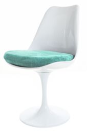 Fusion Living White Tulip Dining Chair with Luxurious Cushion in Turquoise - thumbnail 2