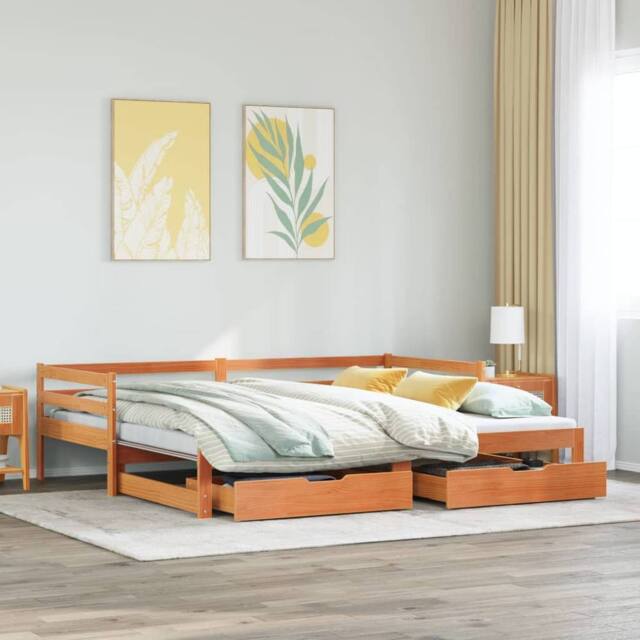 Berkfield Home Daybed with Trundle&Drawers without Mattress Wax Brown 80x200 cm - image 1