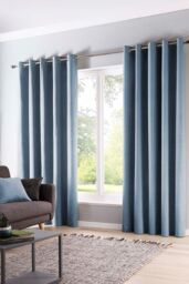 Fusion 'Sorbonne' 100% Cotton Light Filtering Plain Dyed Eyelet Curtains in Light Blue - Size: 168 cm width x 137 cm drop