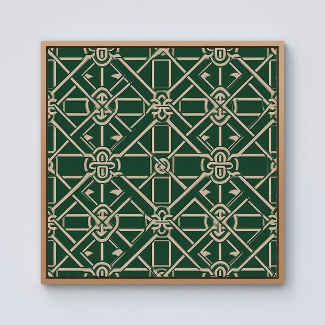 "Warren Reed - Designer Green Lattice Design Framed Canvas in Light Brown - Size: W30"" x H30""" - image 1