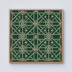 "Warren Reed - Designer Green Lattice Design Framed Canvas in Light Brown - Size: W30"" x H30""" - thumbnail 1
