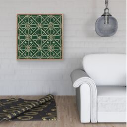 "Warren Reed - Designer Green Lattice Design Framed Canvas in Light Brown - Size: W30"" x H30""" - thumbnail 2