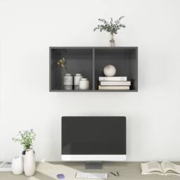 Berkfield Home Practical Wall-mounted TV Cabinet High Gloss Grey 37x37x72 cm Eng - Size: 37 x 37 x 72 cm - thumbnail 7