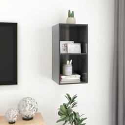 Berkfield Home Practical Wall-mounted TV Cabinet High Gloss Grey 37x37x72 cm Eng - Size: 37 x 37 x 72 cm - thumbnail 6