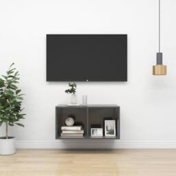 Berkfield Home Practical Wall-mounted TV Cabinet High Gloss Grey 37x37x72 cm Eng - Size: 37 x 37 x 72 cm - thumbnail 2