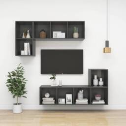 Berkfield Home Practical Wall-mounted TV Cabinet High Gloss Grey 37x37x72 cm Eng - Size: 37 x 37 x 72 cm - thumbnail 8