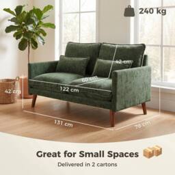HOMCOM 2 Seater Sofa, Modern Loveseat with Spring Cushions, Wide Seat, Green - thumbnail 3