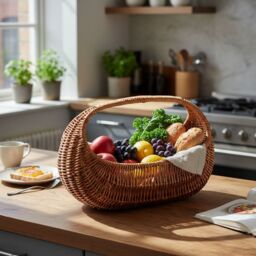 Red Hamper Wicker Gondola Shopping Basket in Brown - thumbnail 2