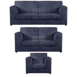 Furnishings For Less UK Luxor Jumbo Cord 3 + 2 + 1 Fabric 3 Piece Sofa Suite - Fullback in Navy - thumbnail 1