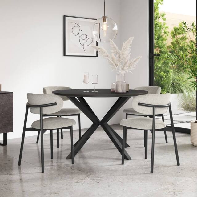 More4Homes Calne Concrete Ceramic Round Dining Table & 4 Myla Linen Chairs in Grey - image 1