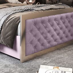 KDMD Maddison Upholstered Soft Velvet Metal Pink Bed Frame - Size: Double - thumbnail 3