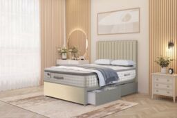 "Somnior Eleanor Linen 2 Drawer Divan Bed Set with Pillowtop & 54"" Headboard in Beige - Size: Double" - thumbnail 1