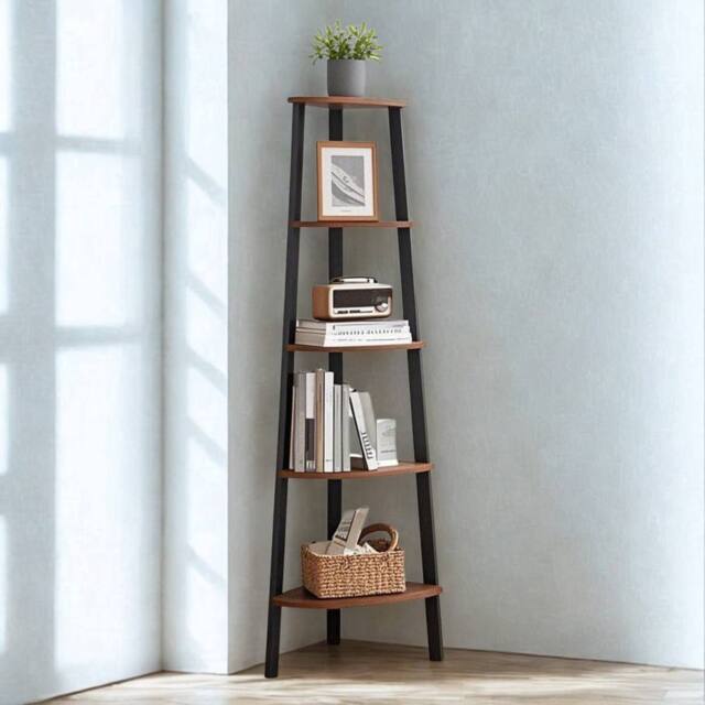 Pirlo Plush 5 Tier Industrial Freestanding Corner Shelving Unit Rustic in Brown - image 1