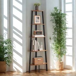 Pirlo Plush 5 Tier Industrial Freestanding Corner Shelving Unit Rustic in Brown - thumbnail 4