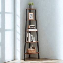 Pirlo Plush 5 Tier Industrial Freestanding Corner Shelving Unit Rustic in Brown
