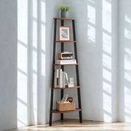 Pirlo Plush 5 Tier Industrial Freestanding Corner Shelving Unit Rustic in Brown - thumbnail 5