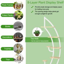 Costway Set of 2 Tall Wooden 8-Tier Plant Stand Rack Curved Half Moon Shape Ladder Shelf in White - thumbnail 4