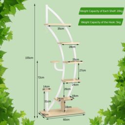 Costway Set of 2 Tall Wooden 8-Tier Plant Stand Rack Curved Half Moon Shape Ladder Shelf in White - thumbnail 6