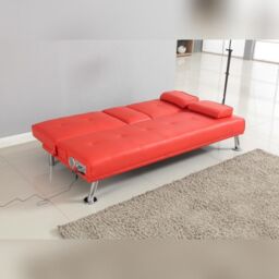 Comfy Living Ltd Faux Leather Italian Style Luxury Sofa Bed with Bluetooth Speakers in Red - thumbnail 3