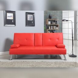 Comfy Living Ltd Faux Leather Italian Style Luxury Sofa Bed with Bluetooth Speakers in Red - thumbnail 2
