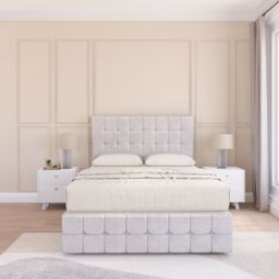 Sloomy Berlin Divan Bed Set With 2 drawers Footend - Plush Velvet in Silver - Size: King