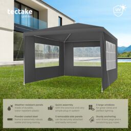 tectake Gazebo Barinas with 3 side panels, water-resistant, 3x3m in Grey - Size: Large - thumbnail 2