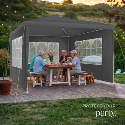 tectake Gazebo Barinas with 3 side panels, water-resistant, 3x3m in Grey - Size: Large - thumbnail 8