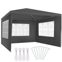 tectake Gazebo Barinas with 3 side panels, water-resistant, 3x3m in Grey - Size: Large - thumbnail 1
