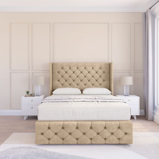 "Sloomy Luthor Coniston Bed Set, No Drawers & 54"" Wingback Headboard in Cream - Size: Single" - image 1