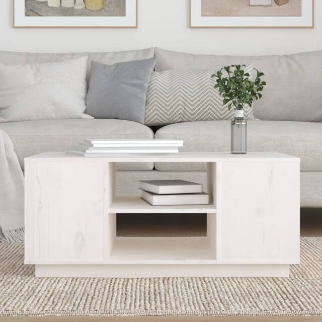 Berkfield Home Beautiful Coffee Table White 90x49x40.5 cm Solid Wood Pine - image 1