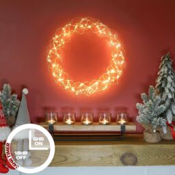 mysmartbuy Indoor or Outdoor 140 LED Copper Wreath with Timer - Light Up Door, Wall or Window Festive Christmas Decoration - 31cm Diameter in Gold - thumbnail 2
